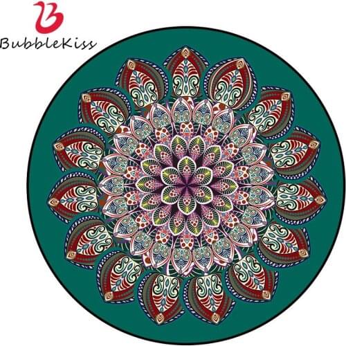 Bubble Kiss Round Carpet Mandala Pattern Rug And Carpet For Home Living Room Retro Geometry Rug Computer Chair Non-Slip Area Rug