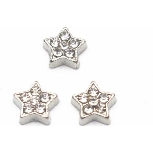 Hot Selling 10Pcs/Lot Crystal Star Floating Charms Silver Alloy Charms Living Glass Memory Lockets DIY Jewelr
