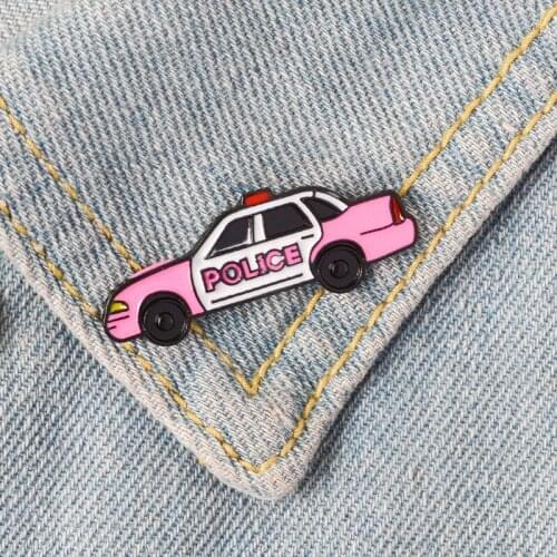 Cute Vintage CarPink Police Car Enamel Pin Badge Brooch Lapel Pin Denim Jeans Shirt Bag Cartoon Jewelry Gift for Child Wholesale