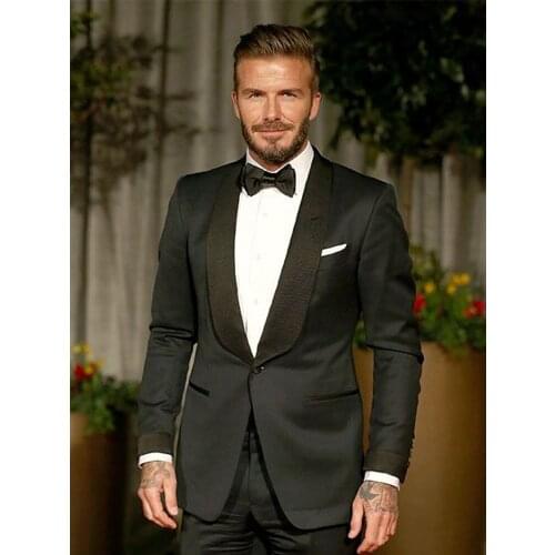 ANNIEBRITNEY Black 2020 Men Slim Fit Wedding Suit With Pants Custom Wool Groom Wedding Tuxedo Black Prom 2 Piece Men Skinny Suit