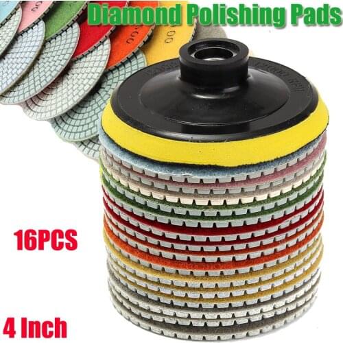 16Pcs Diamond Polishing Pads Kit 4 Inch M14 Polishing Wheel For Granite Stone Concrete Marble Polishing Tool Grinding Discs Set