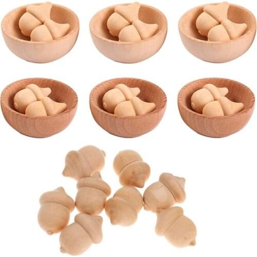 Wooden Acorns Counting & Sorting Kit - Unfinished Wood Set of 20 Acorns and 6 Bo A5KE