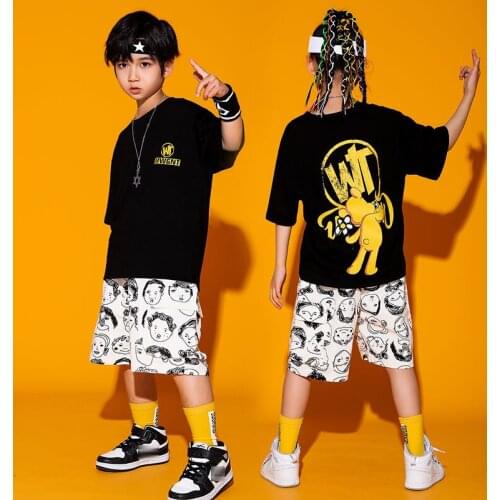New Ballroom Hip Hop Clothes Loose Street Dance Black T Shirt For Teen Boys Girls Fashion Jazz Hiphop Performance Costume BL6094