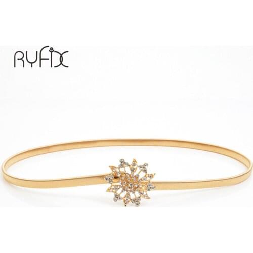 New design Vintage Skinny Elastic Women Belt Flora Flower Crystal Design Clasp Front Stretch Metal Waist Belt For Dress BL354