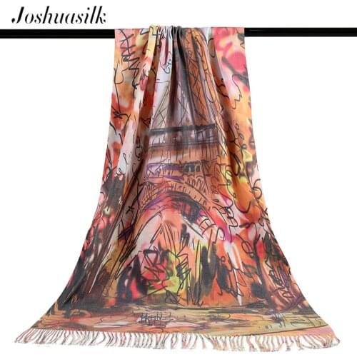 Joshuasilk New autumn Winter Women Scarf Cotton Blends Scarf Large and comfortable Shawl Various Scarves Oil painting style Red