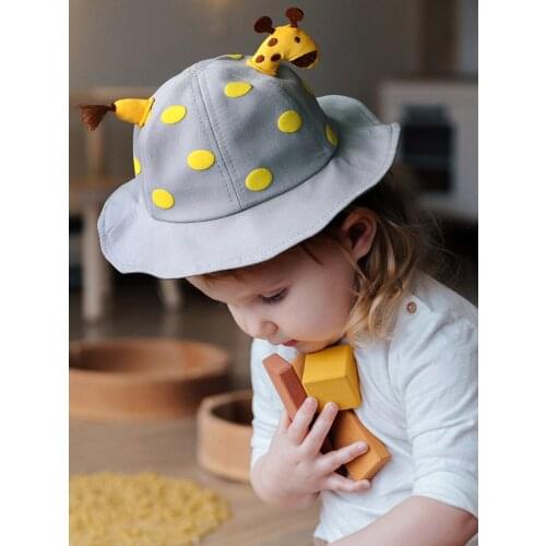 2-4 Year Children Sun Hat Lovely Giraffe Doll Decorate Hat for Boys Girls Spring Autumn Dot Solid Breathable Kids Fisherman Hat