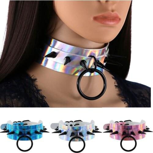 DIEZI Cosplay Harajuku Gothic Collar Necklaces Black Metal Rivet Circle Necklaces Leather Choker Necklaces Women Jewelry Fashion