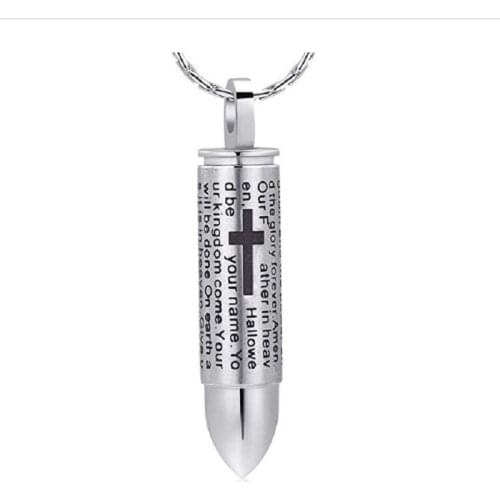 IJD10 Black Color English Lords Prayer Stainless Steel Cross Bullet Pendant Necklace for Men