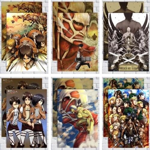 Attack on Titan Posters Japanese Anime kraft Paper Prints Clear Image room Bar Home Art painting wall sticker