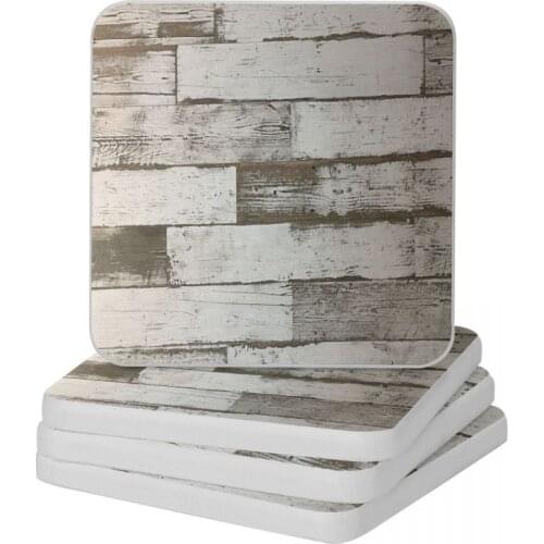 Beachy Shabby Chic French Country White Washed Wood Diatomite Square Round Coaster Water Absorption Cup Bonsai Mat Soap Pad 10cm