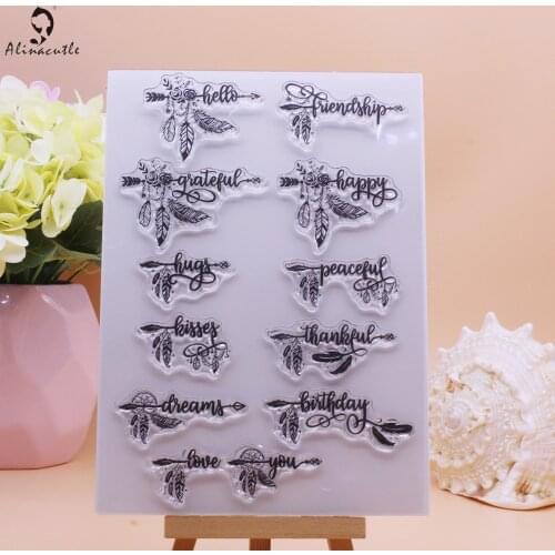 CLEAR STAMPS Hello Dreams Flower Feather Letter Scrapbooking Handmade Card Album Paper Craft Rubber Transparent Silicon Stamp