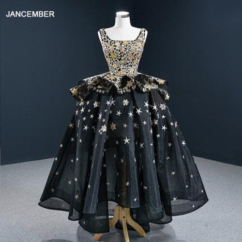 RSM67143 Black Tight Frill Transparent Banquet Red Carpet Evening Dress 2021 Customizable Applique Print Shiny Frill Dress