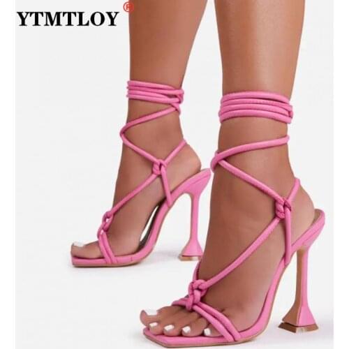 Women Sandals Sexy Summer Shoes Gladiator Clip Toe High Heels Bandage Buckle Strap Pumps Squre Toe Ladies Party Fashion Stiletto