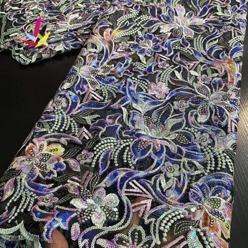 2020 Sequin Chiffon Lace Fabric Mesh Purple Color African Embroidery Sequence Nigerian French Party Latest Aso-ebi Tulle