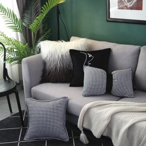 Nordic Ins Bow Cushion Black And White Fur Pillowcase Decorative Cushion Cover Cute Sofa Bed Geometric Throw Pillow Case