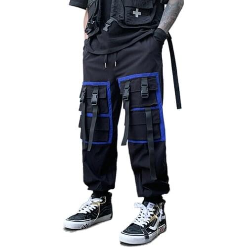 2021 Spring Autumn Fashion Color Patchwork Ribbons Mens Jogger Sweatpants Casual Hip Hop Trousers Streetwear