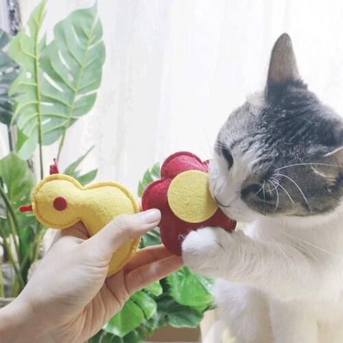 Felt Catnip Interactive Cat Kicker Toys-Duck Mushrrom Flower Fish Pineapple Zongzi for Indoor Cats Teething Chew Toy