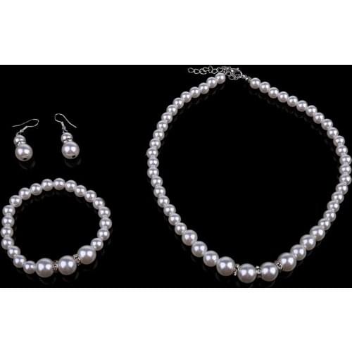 Pearl Crystal Necklace Earrings Bracelet Set Jewelry for Women Wedding Party Decor