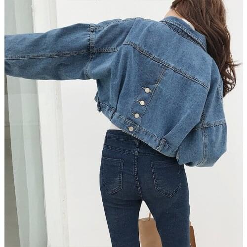 Mazefeng 2020 New Drop Shoulder Long Sleeve Women Denim Jacket Fashion Denim Coats Women Causel Single Breasted Short Jackets
