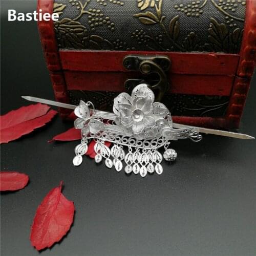 Bastiee 999 Sterling Silver Hair Stick Tassels Bride Wedding Accessories For Women Hmong Handmade Hairpin Vintage Hair Jewelry