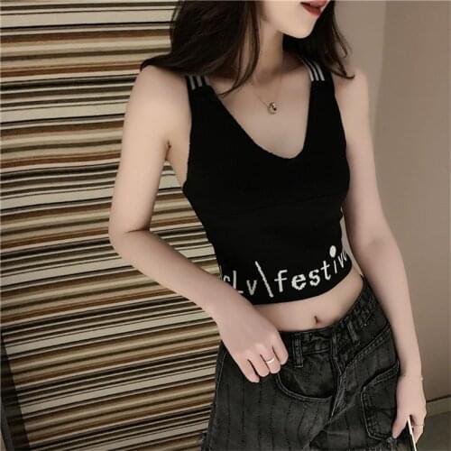 Women Corset Tops Knitted Camisole Womens Summer Letter Back Crossover Tops Tank Camis Crop Top For Women