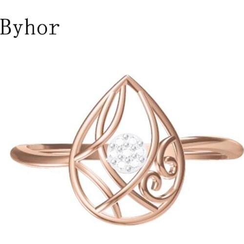 Byhor Solid 14K White+Rose Gold 0.031ct H/SI Natural Diamonds ring Women Fine Jewelry Engagement кольца Wedding Band pear ring