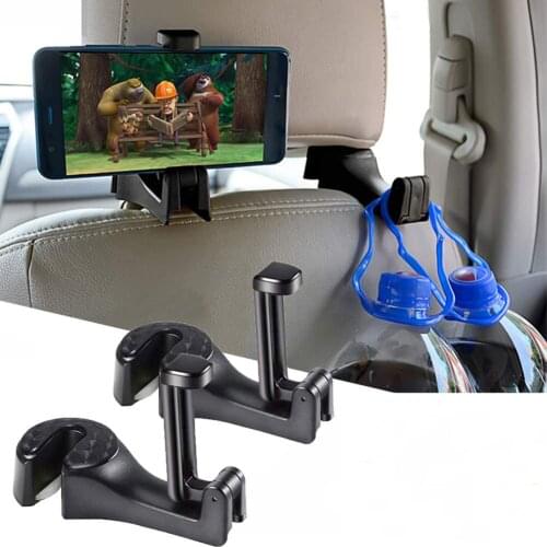 Free ship 2 in 1 Car Headrest Hook with Phone Holder Seat Back Hanger For Bag Handbag Purse Grocery Cloth Foldble Clip Organizer