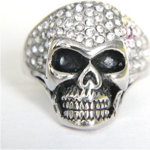 2017 Cool Style Biker Band Party Crystal Skull Ring Stainless Steel Mens Ring New Fashion Punk Fashion Devil Skull Ring