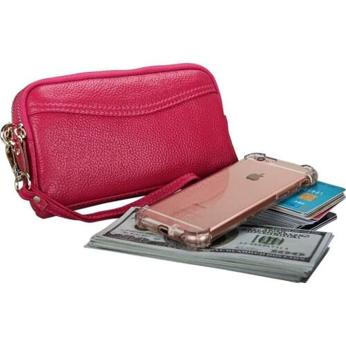 2018 New Style WOMENS Leather Bags Double Zipper Purse 6-Inch 6-Inch Semi-Mobile Phone Bag First Layer WOMENS Leather Handbag