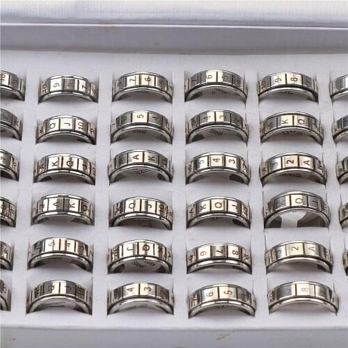 36pcs/Lot Fashion Personal Number Poker Rotatable Spinner Stainless Steel Rings Jewelry For Women Men Party Gifts Wholesale