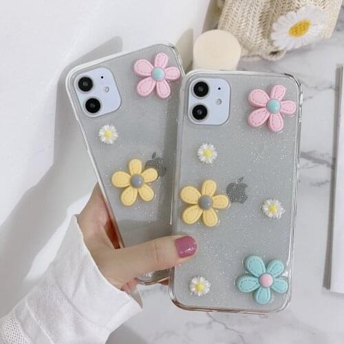 3D Transparent Case For iPhone 11 Pro Max Case SE 2020 Cute Cartoon Glitter Cover For iPhone SE 2 X XR XS Max 7 8 Plus Cases