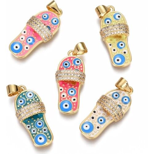 5pcs Brass Enamel Slipper Pendants with Eye Pattern for jewelry making DIY Bracelet Necklace Decor Accessories Mix Color