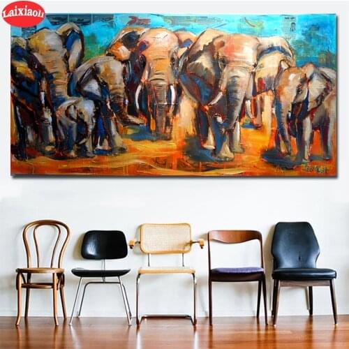 5d Round Diamond Painting Abstract animal art, painted elephant Full Drill Square Mosaic Home Decor Handmade Embroidery