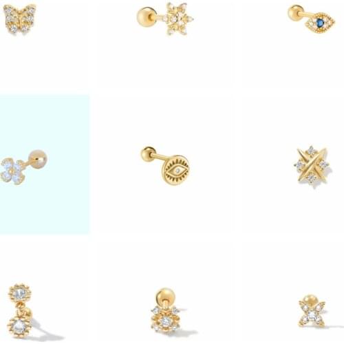 BOAKO 1Pcs Angel Eye Earrings For Women 925 Sterling Silver Stud Earrings Piercing Jewelry Ear Cuffs Pendientes Серьги #11.8