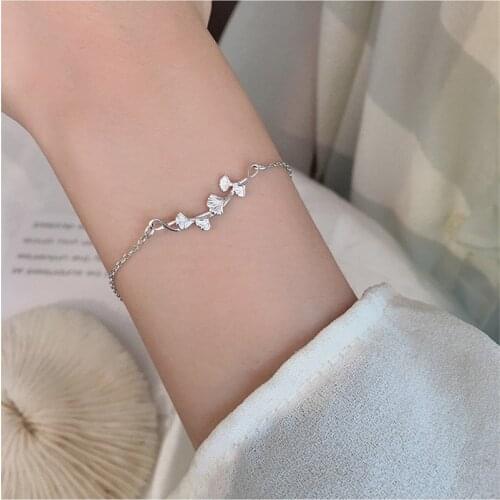 Trendy Ginkgo Biloba Bracelets For Women Jewelry Top Quality 925 Silver Bracelet Female Hand Accessories Girl Bracelets 2 PCS