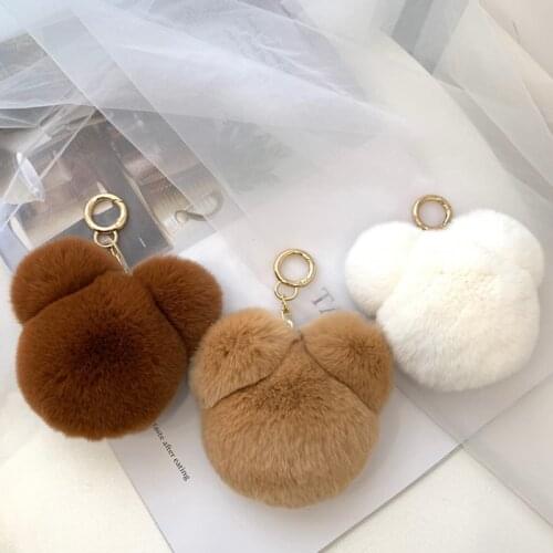 Key-Ring-Accessories Jewelry Key-Chain Rex Rabbit Fur lady Bag-Hang Pendant Mini Car Charm Trinket