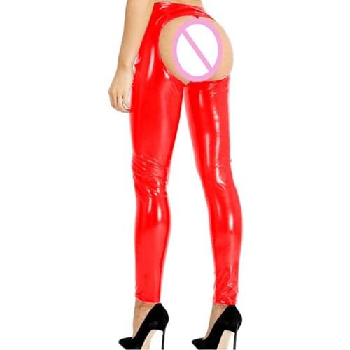 Wet Look PVC Leather Pants Open Butt Fetish Hot Pants Skinny Stretchy Legging Trousers Sexy Pants Open Crotch Buttock Leggings