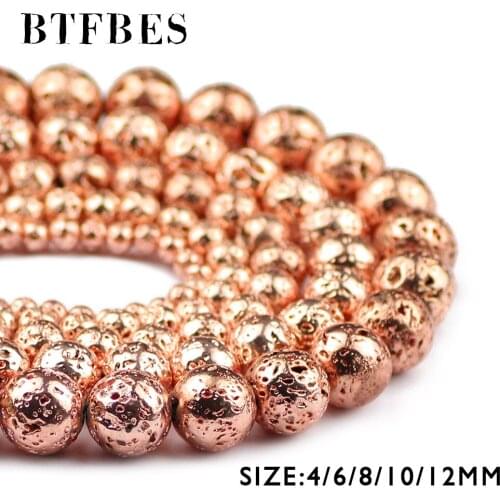 BTFBES Natural Stone Rose Gold Lava Hematite 4 6 8 10 12 mm Round Loose Beads Necklace Bracelet Jewelry Making Accessories DIY