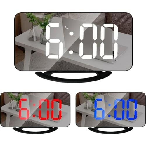 Alarm Clock Mirror Large Screen Digital Alarm Snooze Display Time Night LCD Light USB/AAA Powered Electronic Desktop Clocks