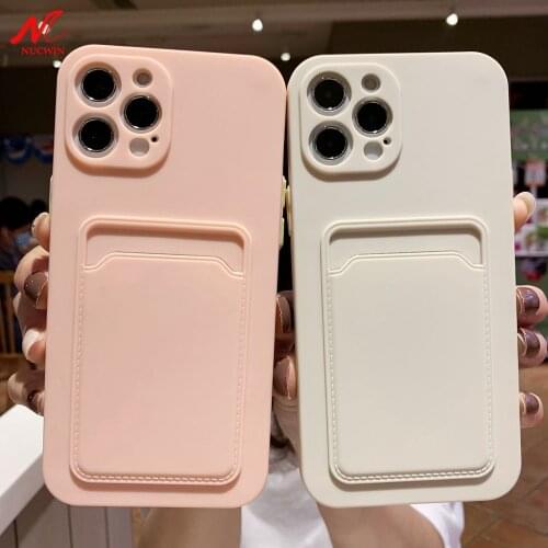 Lens Protection Liquid Silicone Card Slot Phone Case for iPhone 12 Pro 11 11Pro Max X Xs Xr 7 8 Plus Wallet Shockproof Cover SE2