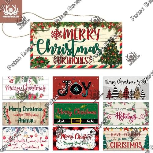 Putuo Decor 2022 New Year Christmas Wood Sign Home Wooden Truck Hanging Sign Door Decoration for Xmas Tree Ornament Navidad Gift
