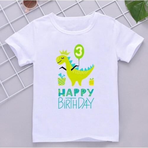 Boys Cartoon Dinosaur Birthday Tshirt Kids Dino Print T Shirt for Boys Children Happy Birthday Dinosaur Number 1~6th T-shirts
