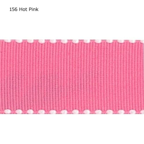 1" inch 25mm white Saddle Stitch Hot Pink Grosgrain Ribbon