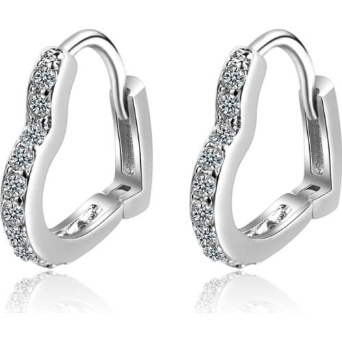 Exquisite White Rose Gold Color AAA Zircon Hoop Earrings Classic Lovely Big Heart Earrings for Women Anniversary Wedding Jewelry