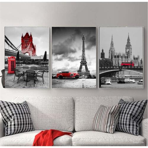 European City Landscape Canvas Painting Landscape of the Eiffel Tower in Paris Poster Wall Picture for Modern Living Room Decor