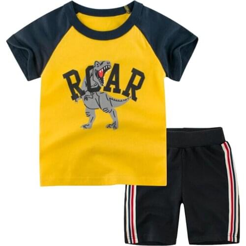BINIDUCKLING Toddler Boy Kids Clothing Sets Dinosaur Print Cotton Short Sleeve Tshirt Shorts Summer Children Clothes Set