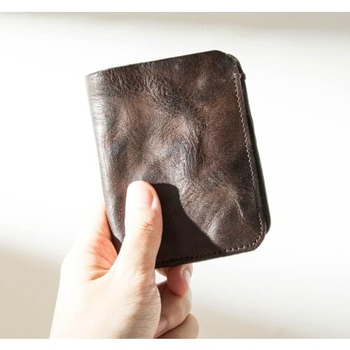 Leather Retro Short Wallet Cowhide Coin Purse Vertical Section Ultra-thin Small Wallet Original First Layer of Leather Men Women