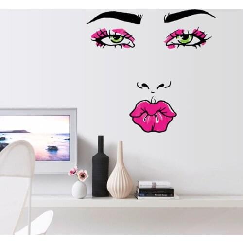 Beautiful Woman Portrait Wall Stickers for Girls Room Barbershop Decoration Eye Red Lip Theme Vinyl Mural Art Diy Home Decals