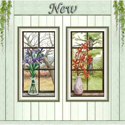 Red leaves Lily flowers painting counted printed on canvas DMC 14CT 11CT DMC chinese Cross Stitch Embroider kits Needlework Sets