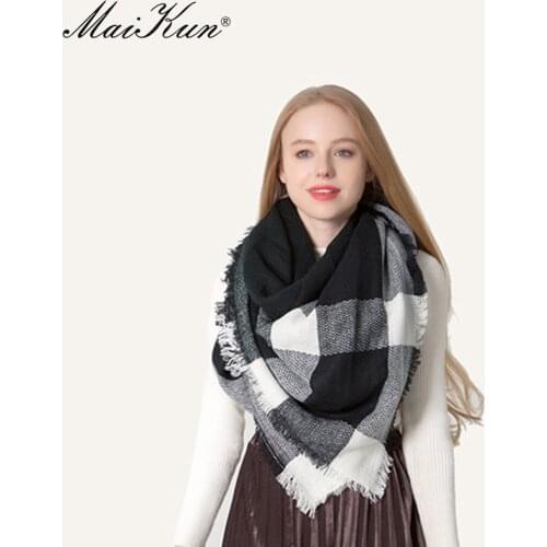 Maikun Winter Triangle Scarf For Women Brand Designer Shawl Cashmere Plaid Scarves Blanket